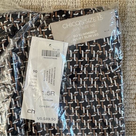 NWT Chicos So Slimming Juliet Geo Links Ankle Pant Black Tan Size 1.5R (US 10) - Picture 5 of 5